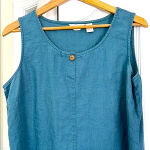 J. Jill Sleeveless Dark Teal Blue Linen Dress